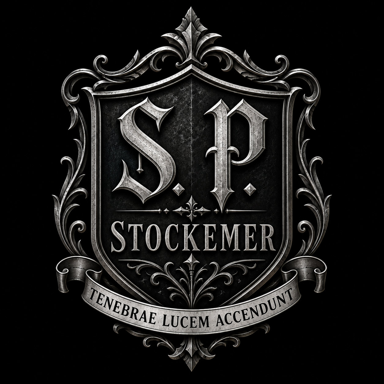 S.P. Stockemer heraldic crest with the motto Tenebrae Lucem Accendunt